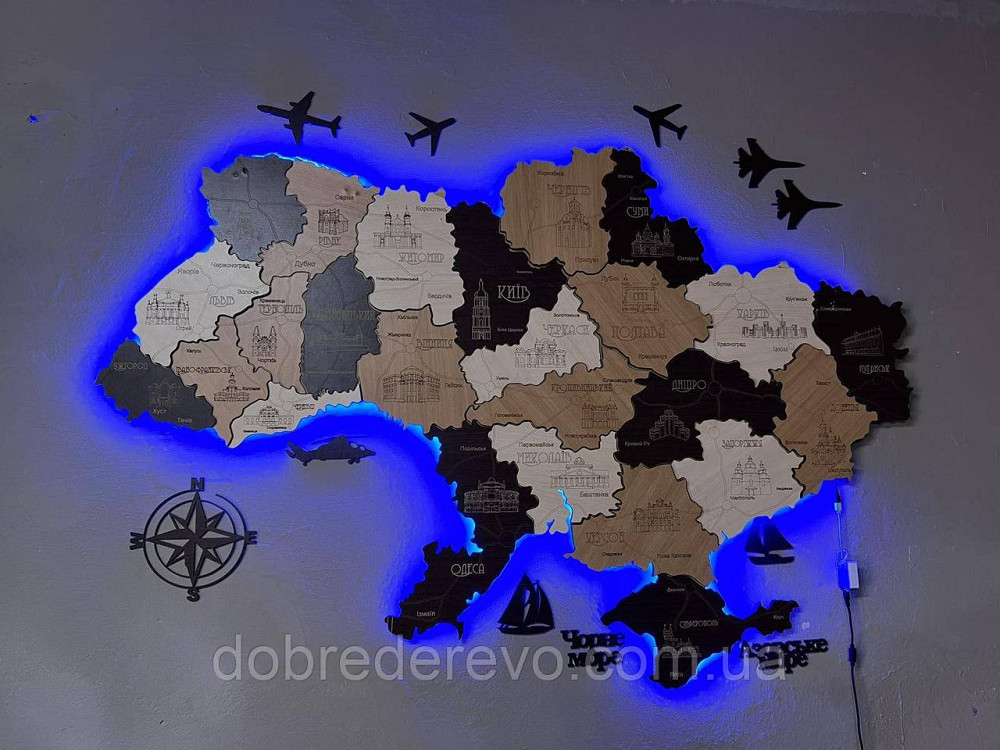 Багатошарова карта України з підсвіткою 150х100 см. Вижниця - фото 3