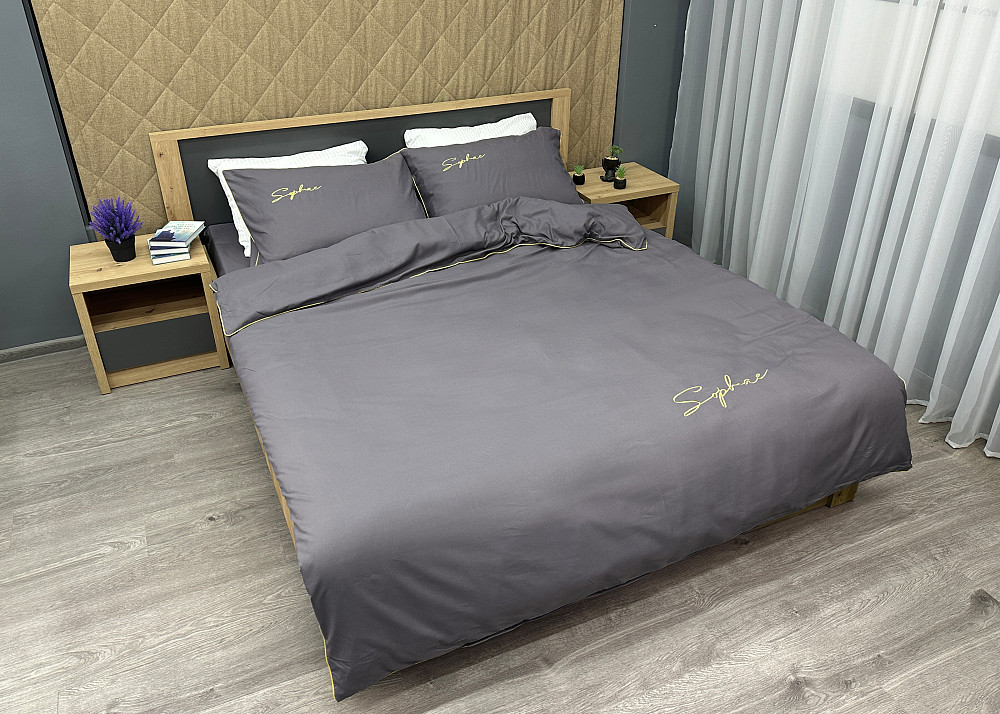Комплект постільної білизни Сатин, Двоспальний 180х220 Сірий (88-157) Київ - фото 3