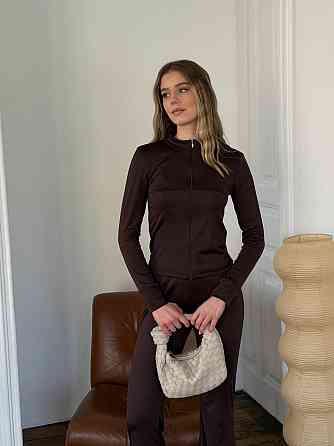Жіночий повсякденний костюм-трійка: кофта топ і штани з мікродайвінгу Шоколадний, 48/50 Одеса
