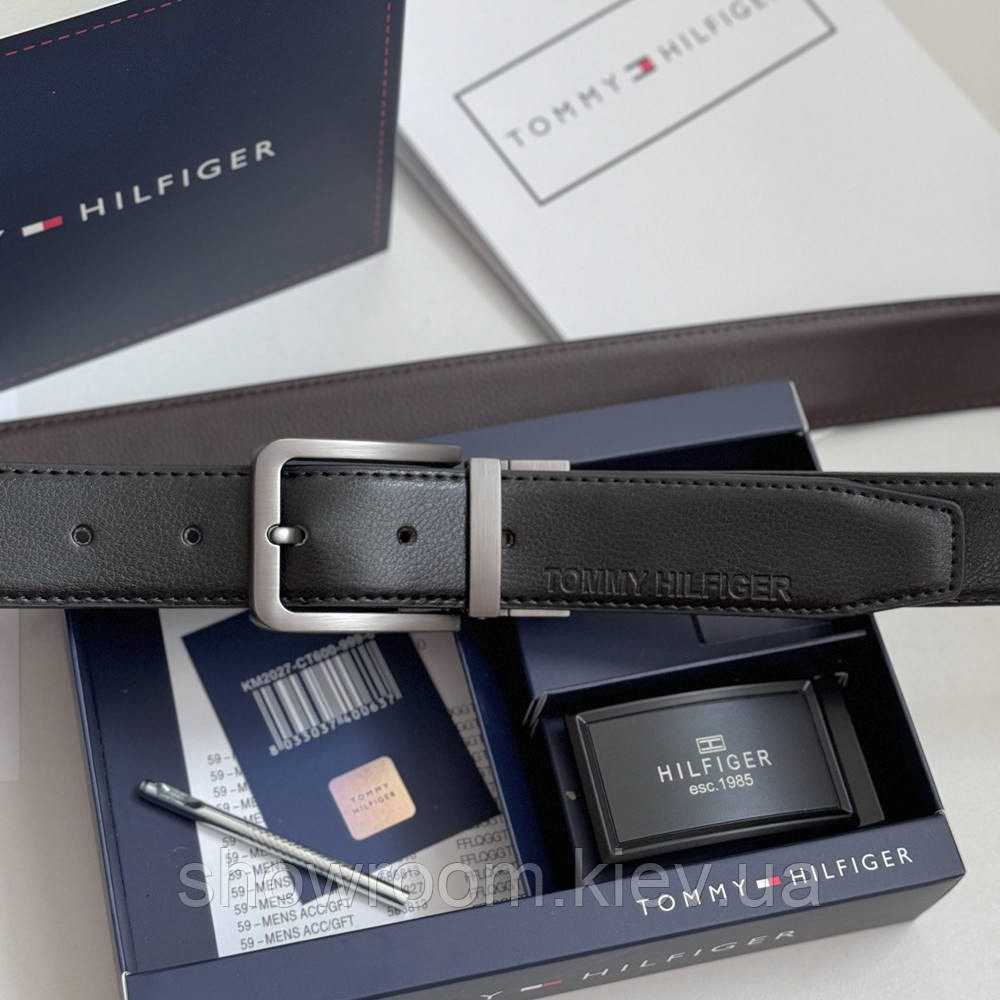 Чоловічий шкіряний ремінь із двома пряжками TH (067) Київ - фото 5