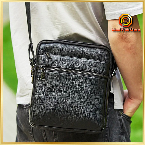 Шкіряний месенджер чоловічий Чоловіча шкіряна сумка через плече чорна Tiding Bag Київ - фото 1
