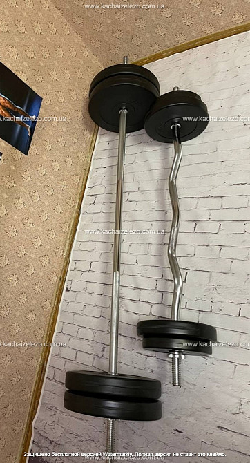 Штанга наборная + W-образный гриф с гантелями 101 кг Гантели, гири, штанги и диски ударостойкий пластик Киев - изображение 6