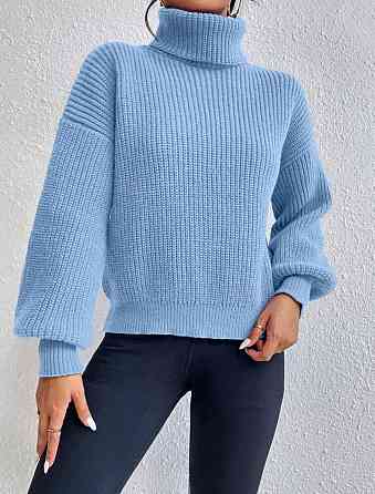Стильный женский свитер с высоким воротником под горло Акрил+шерсть Голубой Одесса