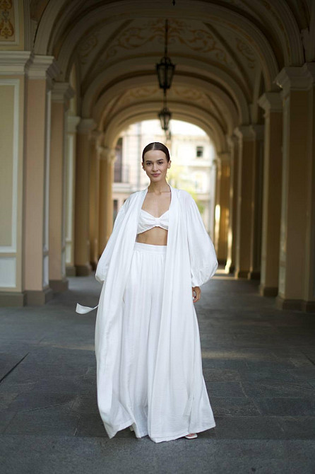 Жіночий костюм-трійка "Diana" із шліфованого льону Молочний L/XL Харків - фото 4