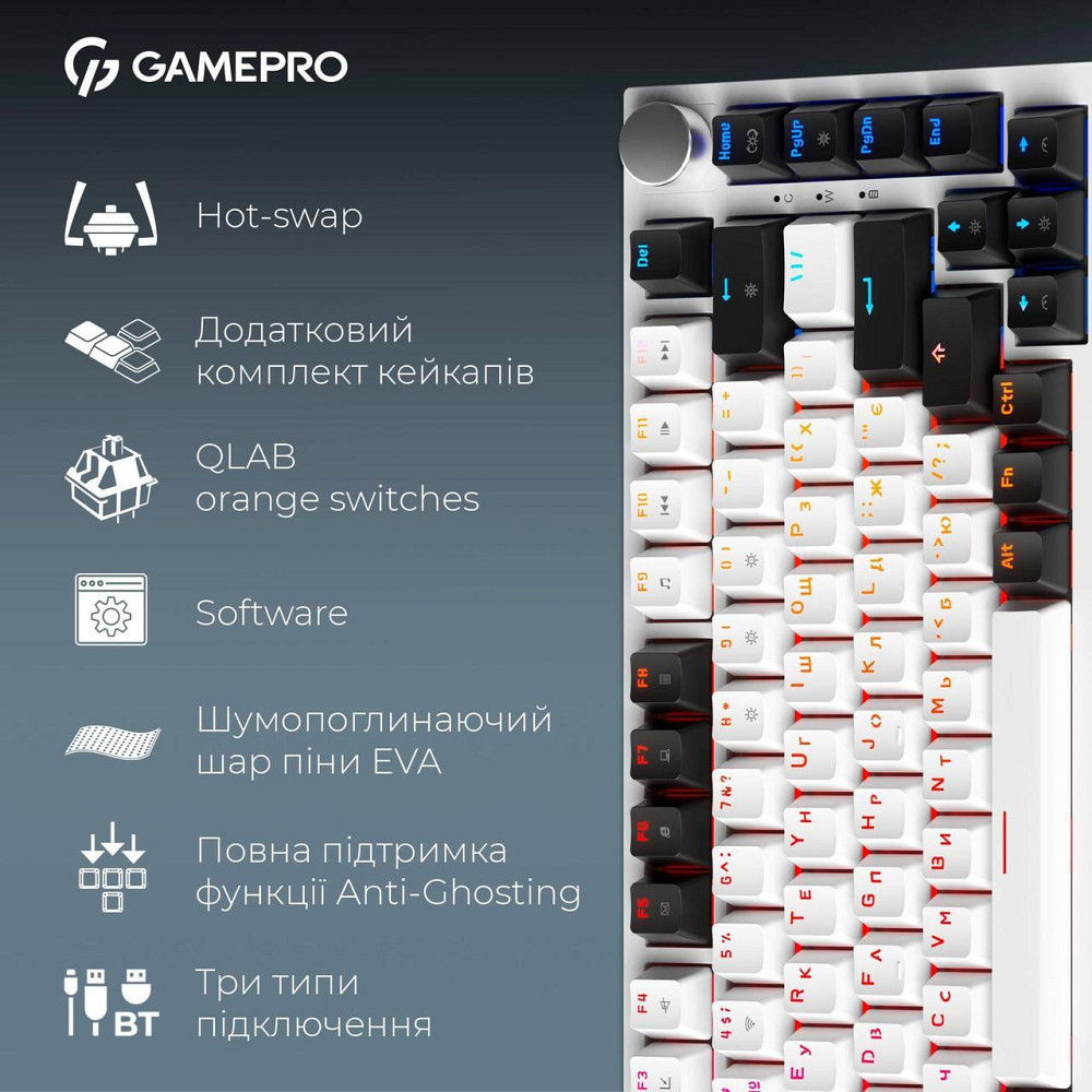 Клавіатура бездротова GamePro Asgard Valhalla MK160W Pro White ( 17076 ) Харків - фото 8