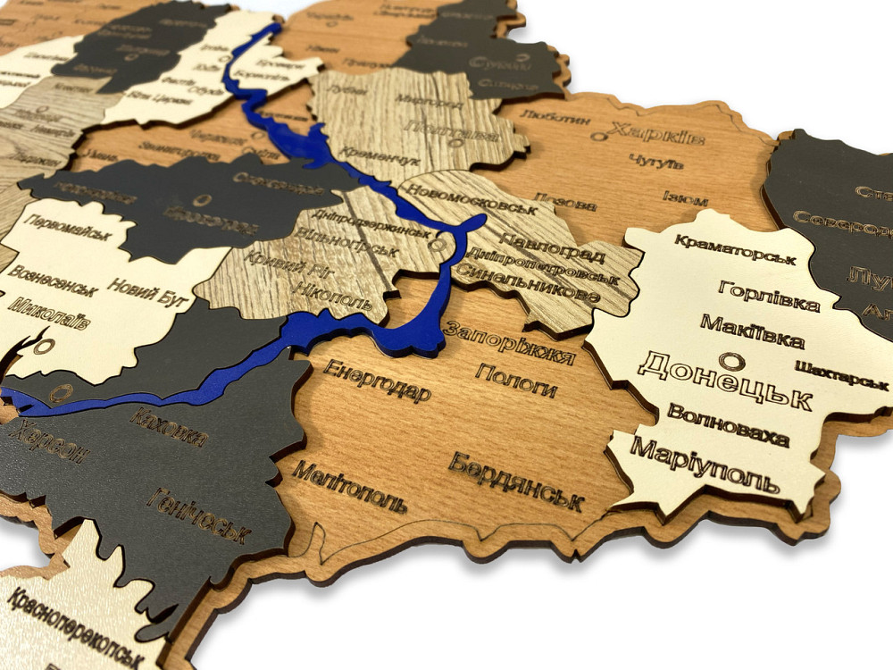 Мапа України з натурального дерева на стіну 59х40 см, карта України навісна Кам'янець-Подільський - фото 4