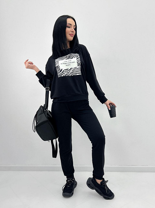 Трикотажний спортивний костюм з принтом "Condor" оптом | Батал | Розпродаж моделі Чорний + чорний, 50-52 Київ - фото 3