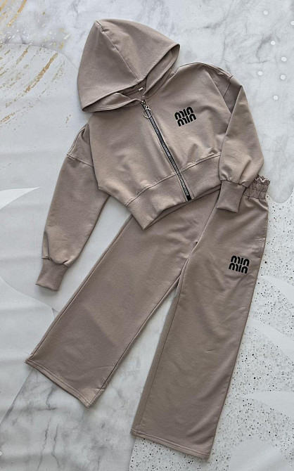 Детский спортивный костюм для девочки бежевый на молнии 134,140,146 Николаев - изображение 1