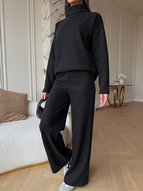 Жіночий базовий костюм-двійка: светр і штани турецьке в'язання Чорний, 48/52 Одеса - фото 1