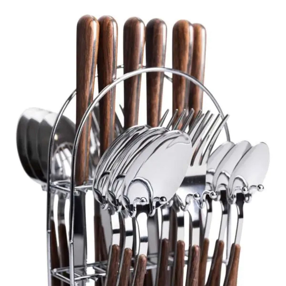 Yiwu Набір столових приборів на 6 персон з дерев'яними ручками на підставці столові прибори 24 Киев - изображение 3