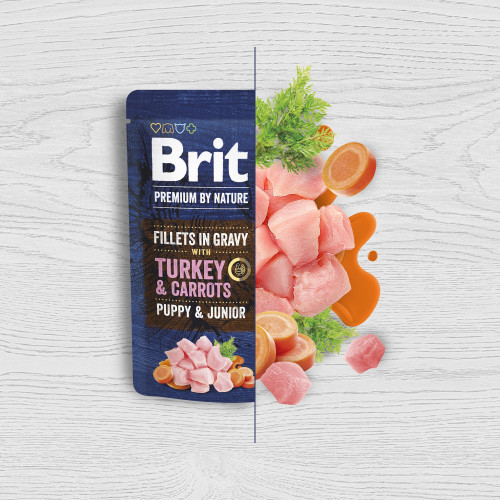 Корм вологий Brit Premium Fillets in Gravy Turkey & Carrots Puppy для цуценят малих порід філе в соусі індичка і морква 85 г Київ - фото 2