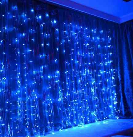 Гирлянда штора Водопад 240-B большая лампа 3D led blue 3х2м (силиконовый провод с удлинением) Винница