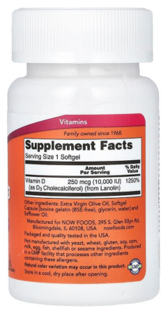 Витамин D-3 10000 МЕ NOW Foods Vitamin D-3 30 капс Киев