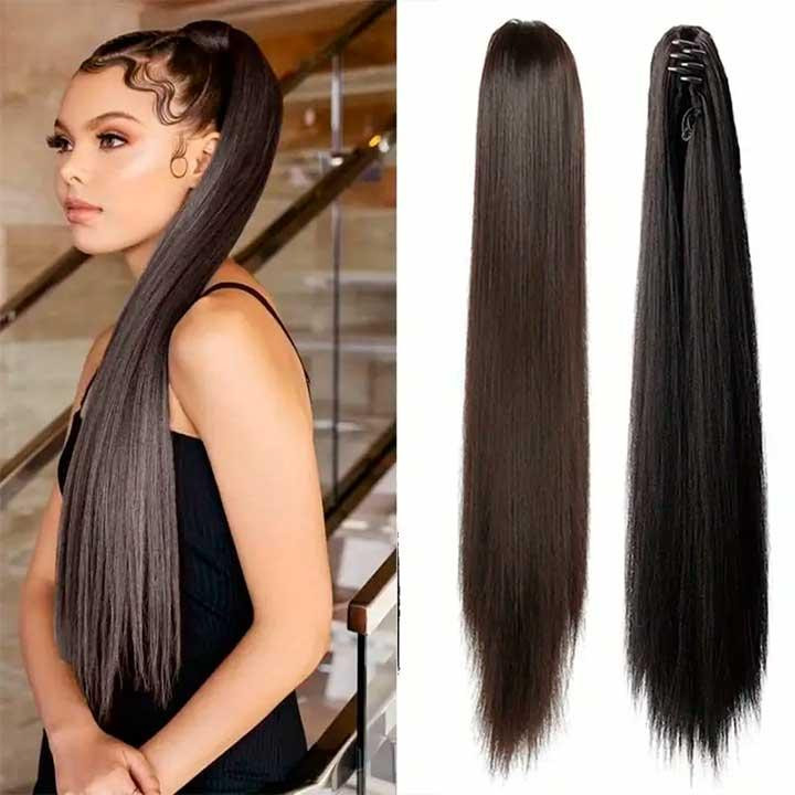 Шиньйон накладний хвіст на шпильці Didaka пряме волосся — 50 см "Брюнетка" Вінниця - фото 3