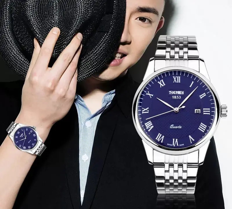 Мужские наручные часы Skmei 9058 Серебристый с синим Винница - изображение 4