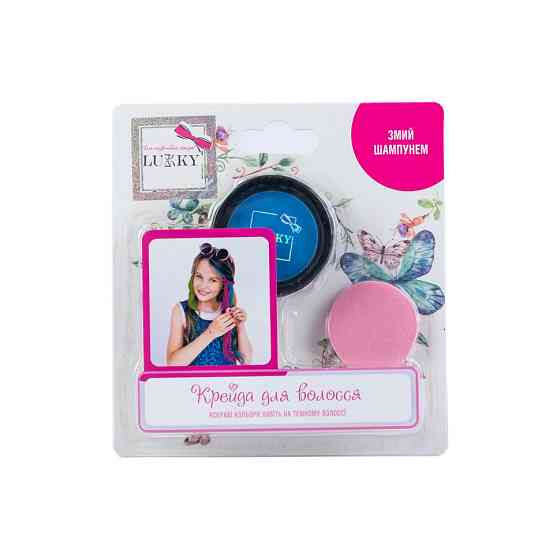 Дитяча пудрова крейда для волосся T11916 зі спонжем, блакитна Вінниця