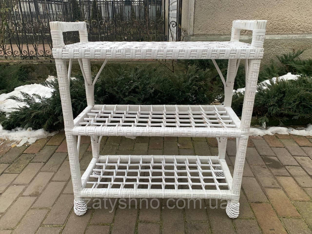 Этажерка для обуви, белая, плетеная на 3 полки Киев - изображение 2