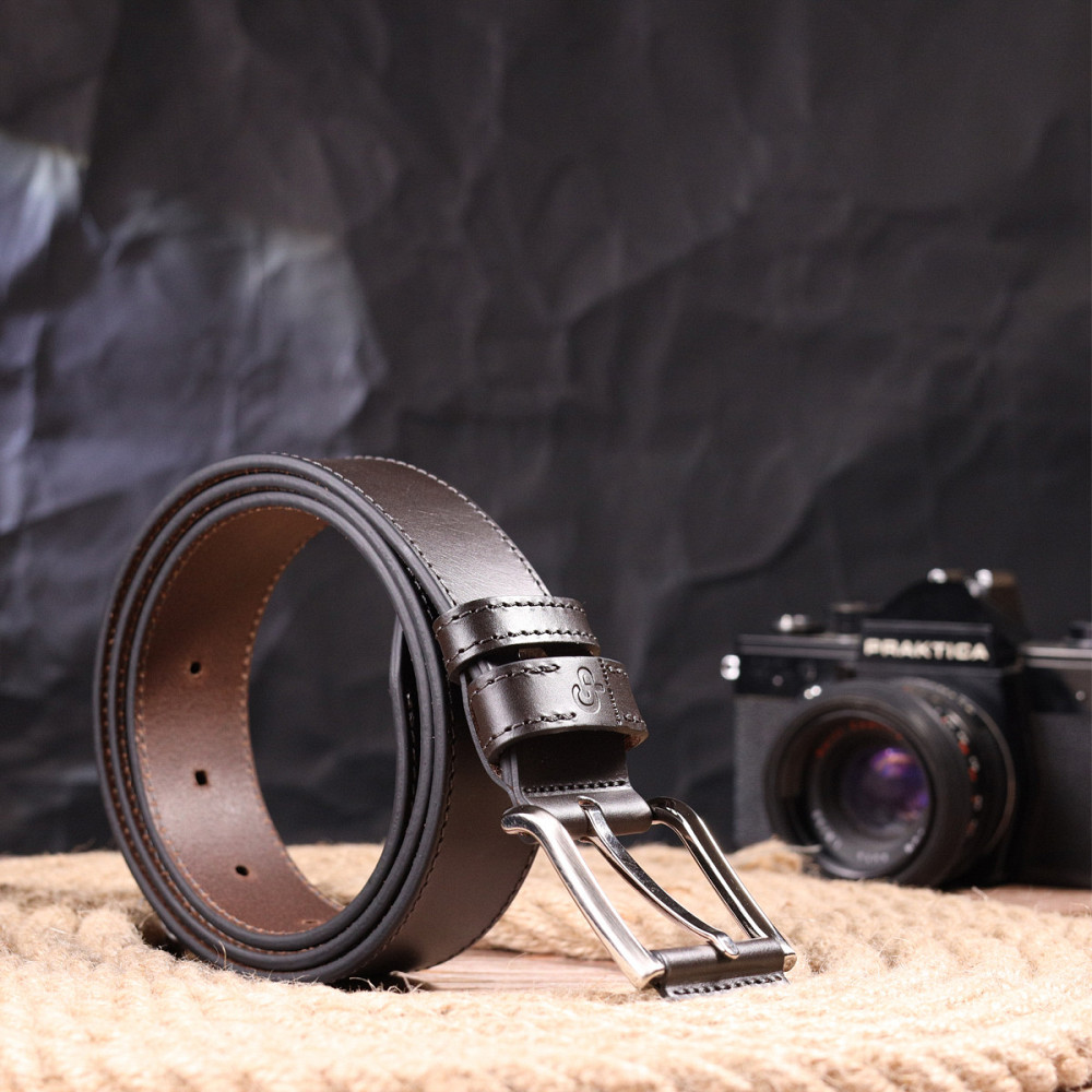 Стильний чоловічий ремінь із натуральної шкіри Коричневий (GRANDE PELLE) Київ - фото 2