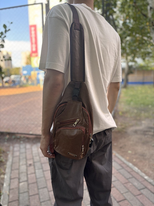 Сумка крос боді з емблемою зі шкірозамінника Руда (Vintage) Київ - фото 4