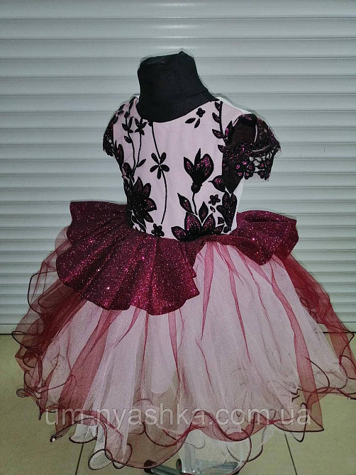 Пышное бордовое платье с блеском на годик на 1-2 года Кривой Рог - изображение 3