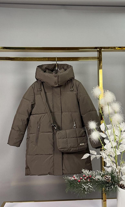 Детская зимняя куртка - пальто для девочки с сумкой на 8 - 9 лет шоколад Николаев - изображение 1