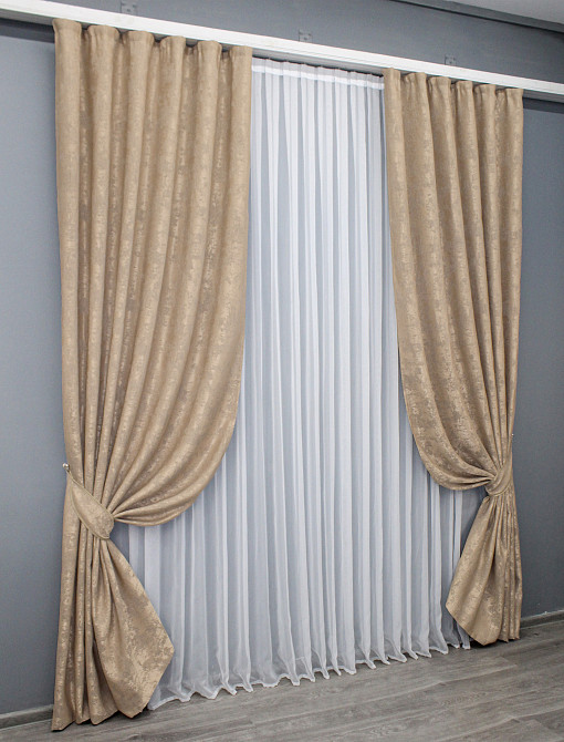 Комплект готових штор VR-Textil Жакард Sultan YL № 1699ш Темно-бежевий 150х270 см 2 шт (33-0597) Київ - фото 3