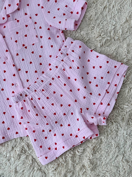 Детская муслиновая пижама в сердечко Розовый 122-128 Харьков - изображение 2