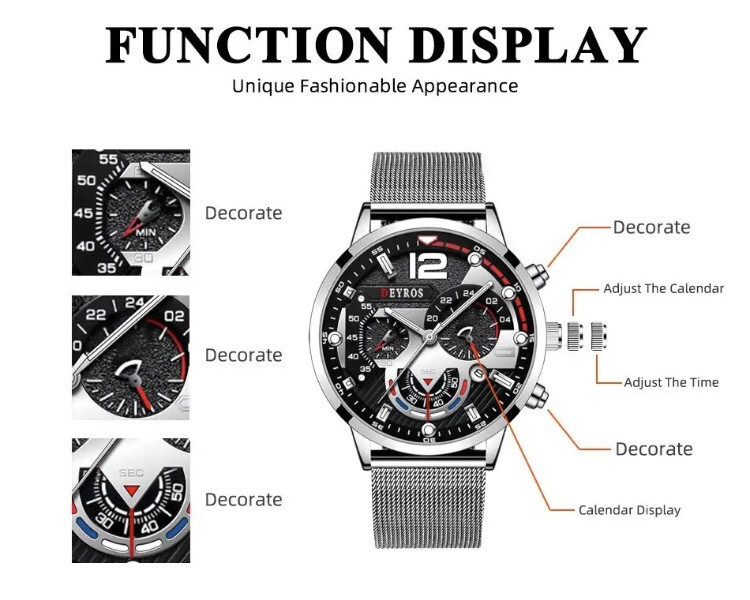 Подарочный набор для мужчин: наручные часы, 1 браслет и 1 ожерелье- диам 4,1 дл. 22см шир рем 2см, без коробки Киев - изображение 7