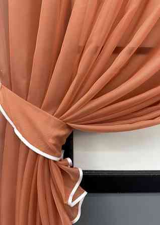 Кухонные шторки VR-Textil № 101к с подвязками коралловый с белым 330х170 см (52-1191) Киев