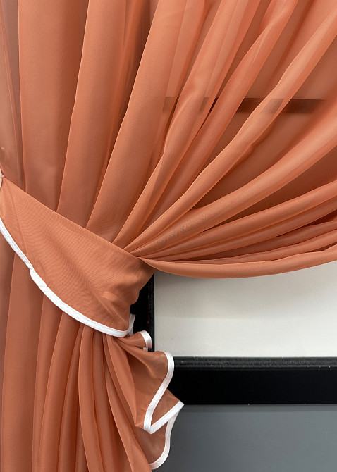 Кухонные шторки VR-Textil № 101к с подвязками коралловый с белым 330х170 см (52-1191) Киев - изображение 4