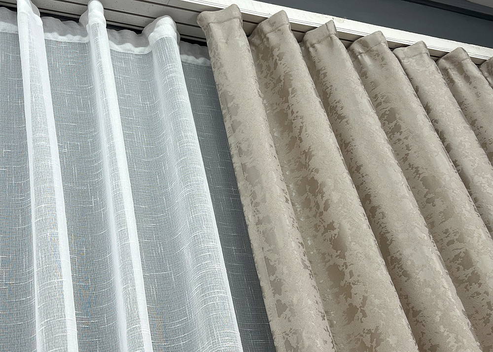 Комплект штор VR-Textil Льон Мармур 200х270 2шт і Тюль 500х270 1272ш-115т Теплий бежевий з білим 71-127/6 Київ - фото 7