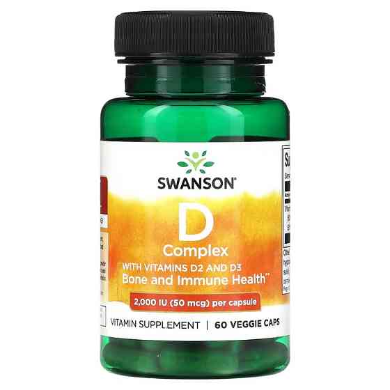 Вітамін D Swanson D Complex With Vitamins D2 and D3, 50 мкг, 60 вегетаріанських капсул Луцьк
