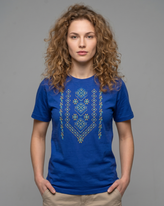 Жіноча парна синя трикотажна футболка вишиванка вишита хрестиком 5XL Київ - фото 3