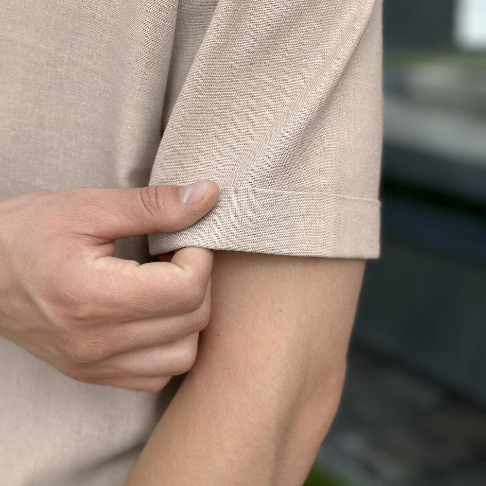 Кремовая льняная рубашка для мужчин с коротким рукавом Pobedov Misto Киев - изображение 5