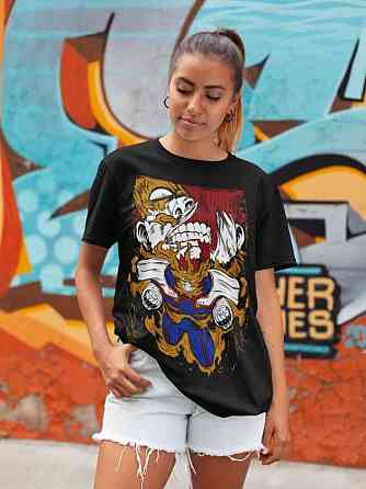 Футболка чоловіча з аніме принтом Аніме Аніме Аніме Аніме оверсайз (S/M/L) Чорний AnimeJ1174 Дніпро