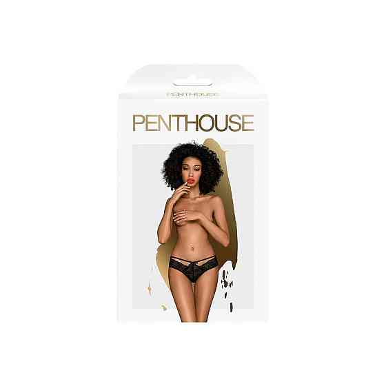 Трусики-бразиліана Penthouse Adore Me M/L Black, квіткове мереживо, тоненькі ремінці, бантики Sex Aura Київ