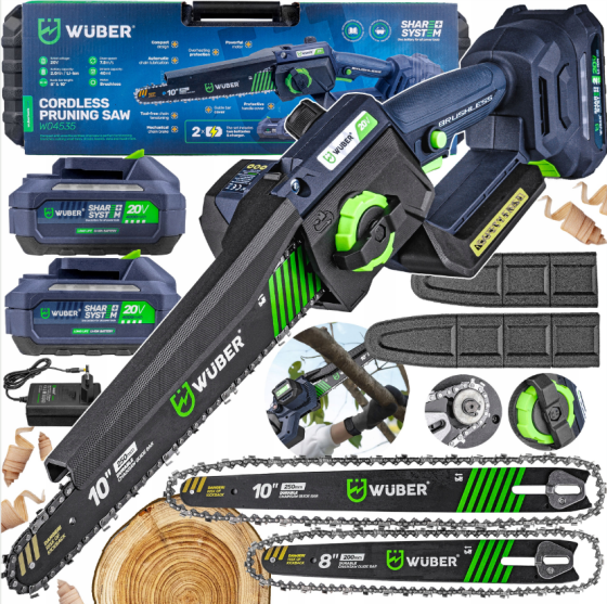 Акумуляторна пила ланцюгова + 2 акумулятори 2А·год 20В + 2 шини Wuber (Польща) Київ
