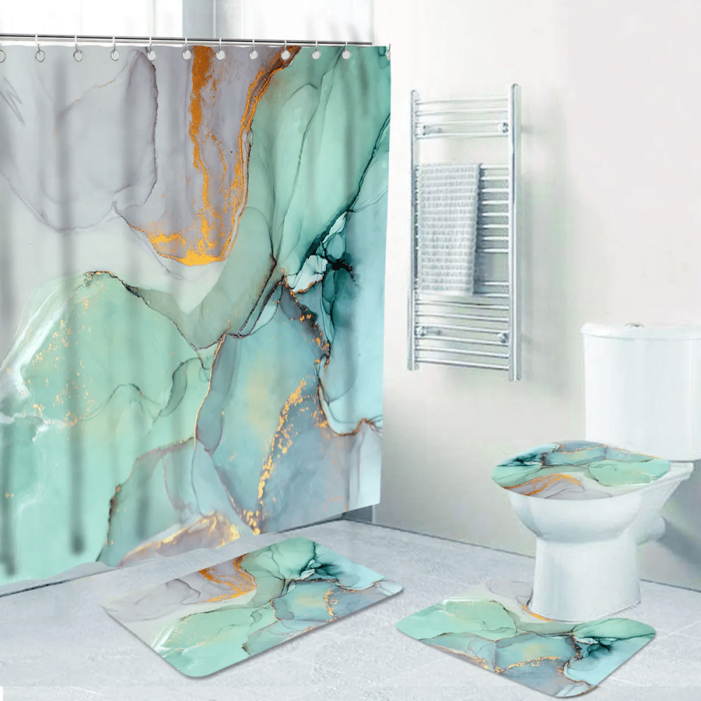 Набор ковриков и шторки для ванной комнаты и душа, комплект шторки и коврики в ванную, бирюзовый цвет Каменец-Подольский - изображение 6