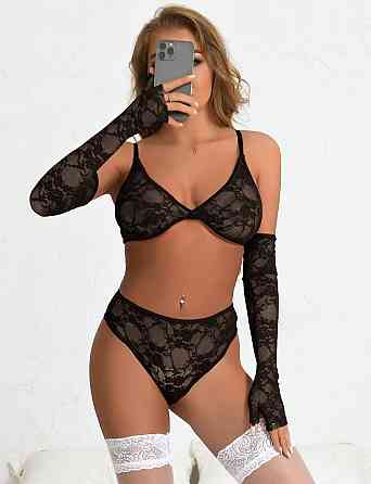 Комплект белья с перчатками Star Night кружевной, черный, XS-S Sex Aura Киев
