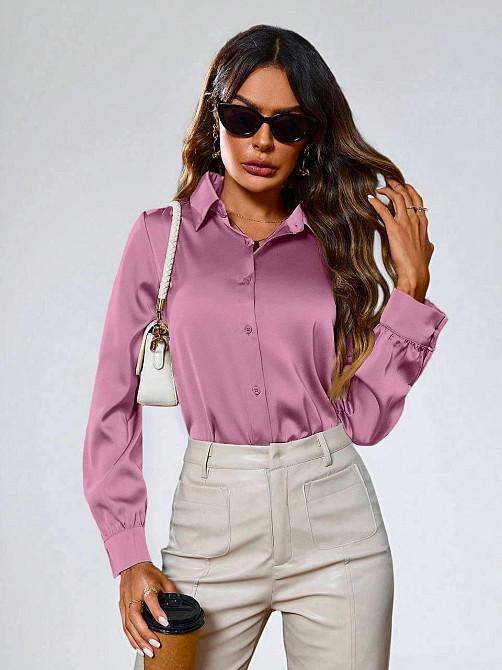 Жіноча базова сорочка на ґудзиках із шовку Армані Пудра, 46/48 Одеса - фото 1