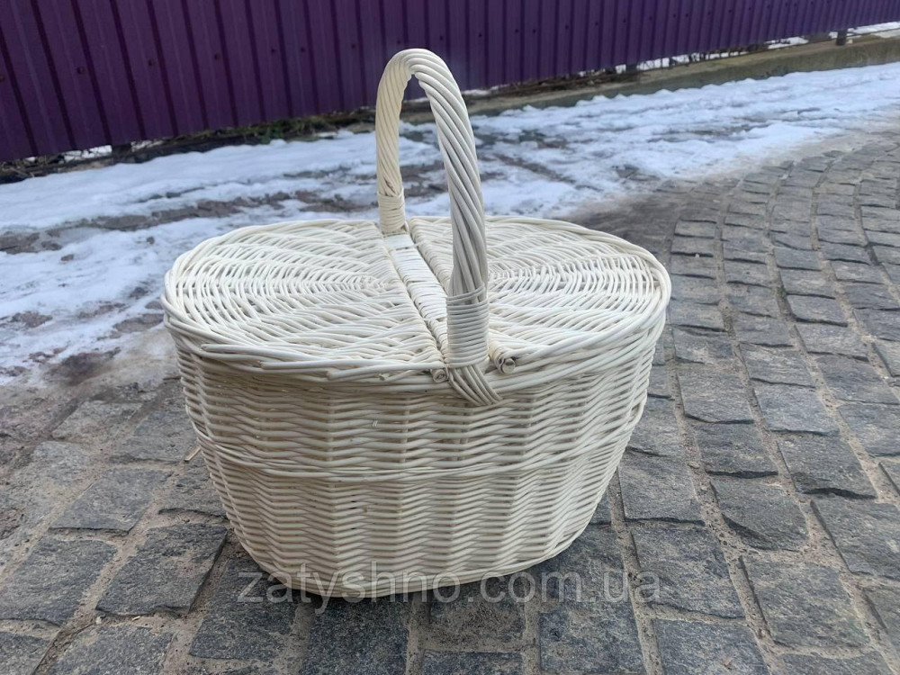 Кошик плетений з кришкою, білий для пікніка Київ - фото 3