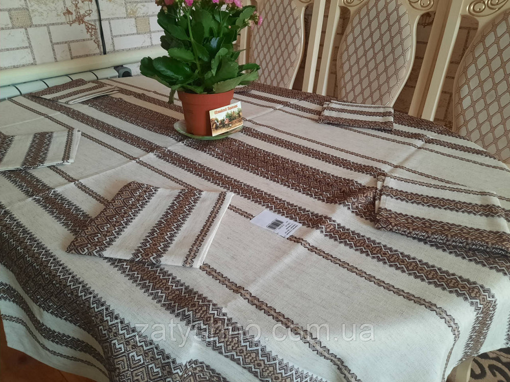 Вишита скатертина з серветками кавова Київ - фото 9