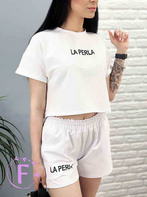 Костюм спортивний з шортами "La perla" оптом | Розпродаж моделі Білий, 46-48 Київ - фото 1