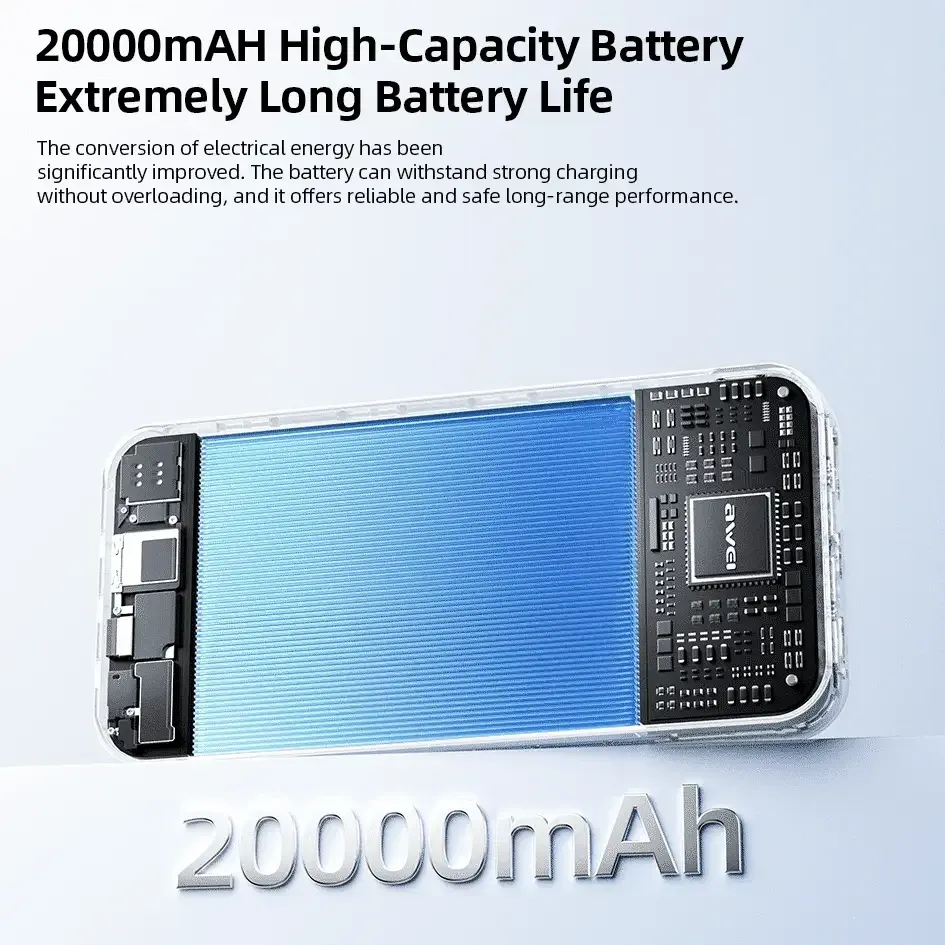 Зовнішній акумулятор Power Bank AWEI PA-93 20000 мАг 22.5W QC3.0 PD дисплей швидка зарядка LED індикатор Одеса - фото 7