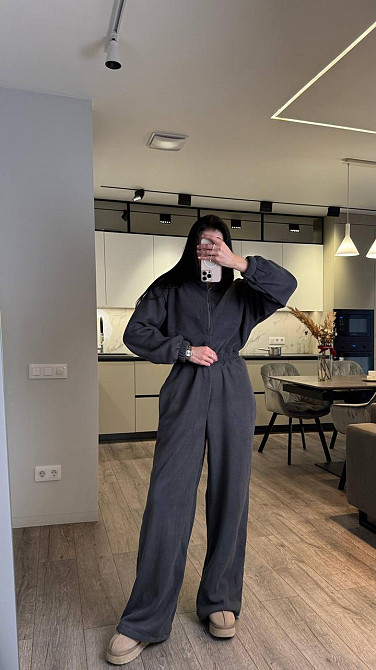 Жіночий повсякденний теплий комбінезон із флісу Графіт Одеса - фото 5