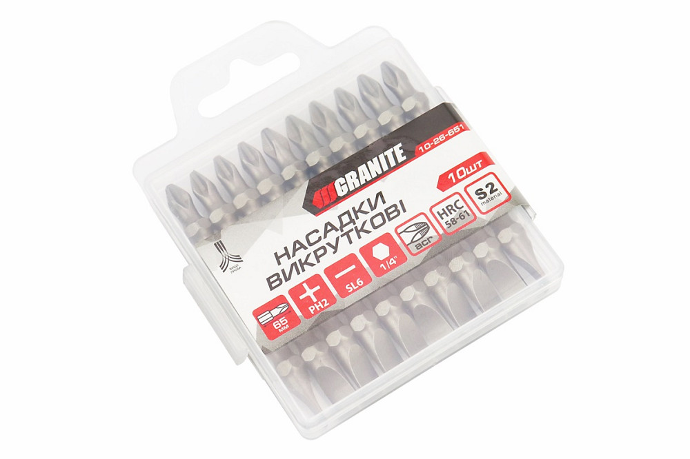 Біта двостороння PH2/SL6 65мм 1/4" S2 10шт 10-26-651 Київ - фото 2