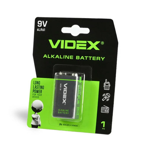 Батарейка Крона VIDEX 6LR61 9В, алкалиновая щелочная батарея для приборов и сигнализации Киев - изображение 1