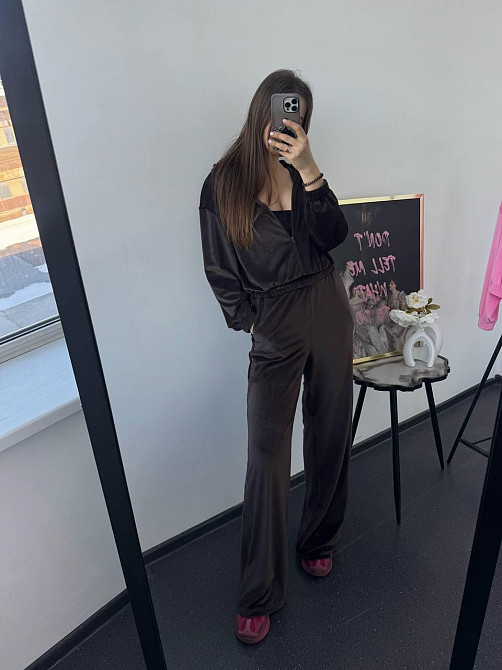 Женский стильный привлекательный велюровый костюм Шоколад, 44/46 Одесса - изображение 2