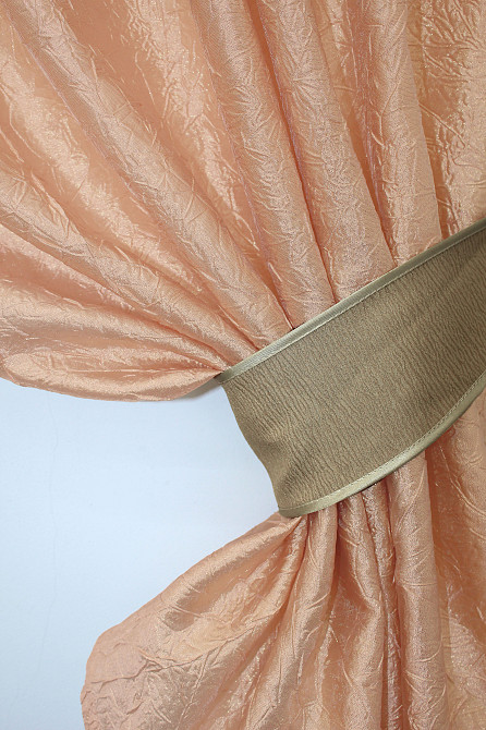 Кухонні штори VR-Textil № 073к з ламбрекеном і підхватами персиковий з світло-кавовим 285х170 см (52-0171) Київ - фото 3