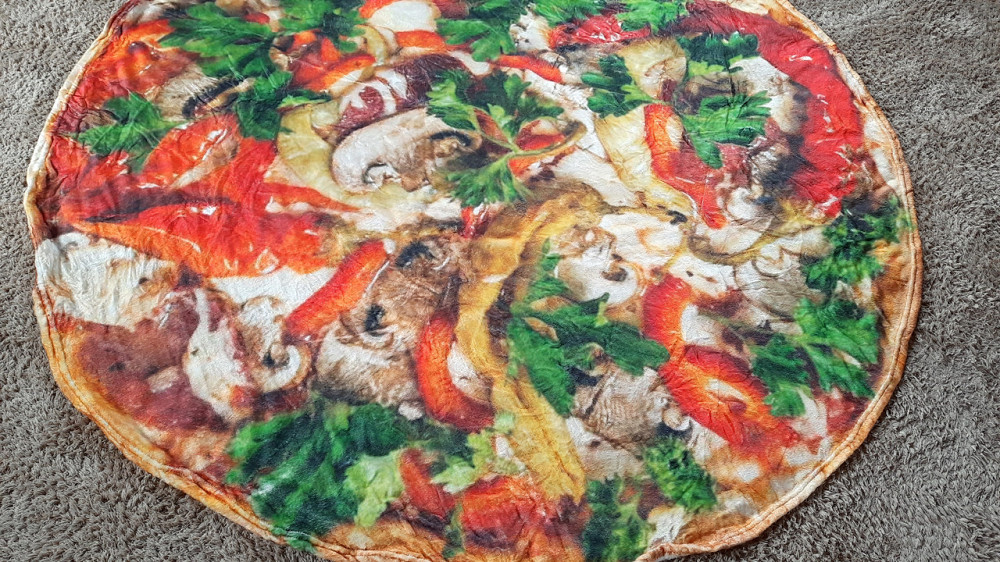 Плюшевый Плед Пицца с перцем 170 см, ОРИГИНАЛЬНОЕ ФОТО ПЛЕДА,  3D Плед Пицца, покрывало в виде пиццы Кременчуг - изображение 3